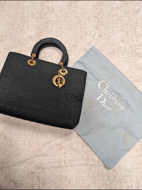 Vintage Dior Black Lady Dior Quilted Tote with Gold Hardware